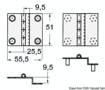 Петля из нержавеющей стали 55x51x9,5 мм